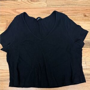 Black V-Neck Ribbed Women's Top